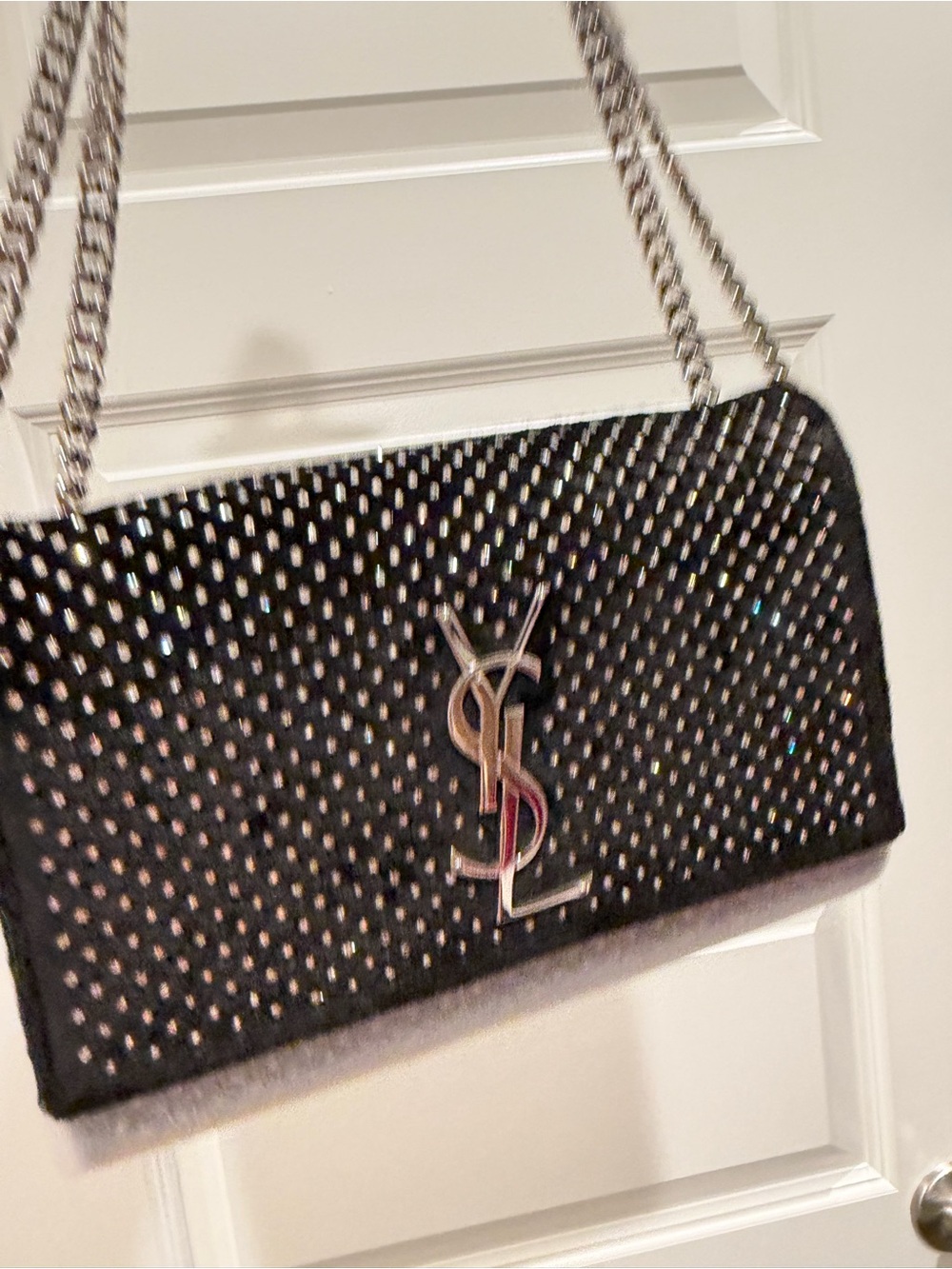 New! Saint Laurent Black Velvet
Crossbody Bag with Crystal Accents - Picture 9 of 15